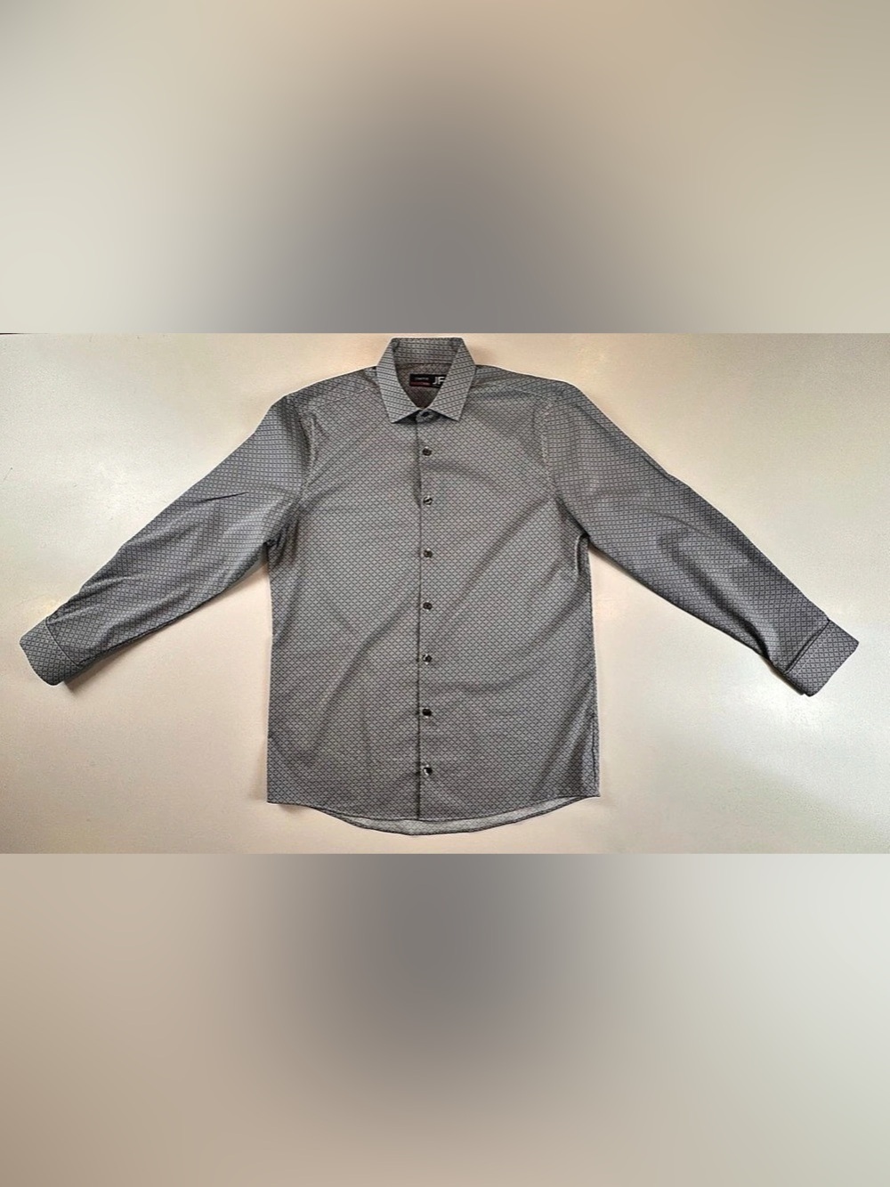 J. Ferrar Stretch Slim Geometric Button Down Gray White Size Medium